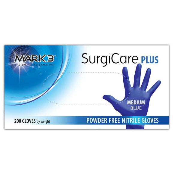 SurgiCare Plus Large Blue Nitrile Gloves 3.0 MIL 200/bx. - MARK3* - Osung USA