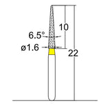 Conical Pointed, Slender 1.4 mm Dia. Extra Fine Grit Diamond Bur 5 per pack. 164.14EF2 - Osung USA