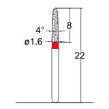 Torpedo, Conical 1.6 mm Dia. Fine Grit Diamond Bur 5 per pack. 294.16F3 - Osung USA