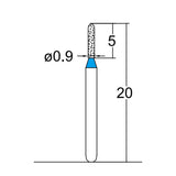 Torpedo, Cylindrical 0.9 mm Dia. Medium Grit Diamond Bur 5 per pack. 284.9M1 - Osung USA