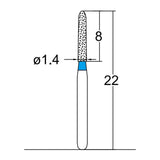 Torpedo, Cylindrical 1.4 mm Dia. Medium Grit Diamond Bur 5 per pack. 284.14M2 - Osung USA