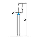 Torpedo, Cylindrical 1 mm Dia. Medium Grit Diamond Bur 5 per pack. 284.10M1 - Osung USA