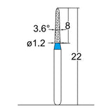 Torpedo, Conical 1.2 mm Dia. Medium Grit Diamond Bur 5 per pack. 294.12M3 - Osung USA