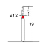 Cylindrical, Ogival End 1.2 mm Dia. Fine Grit Diamond Bur 5 per pack. 245.12F1 - Osung USA