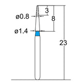 Needle Shaped, Short, Long Neck 0.8 mm Dia. Medium Grit Diamond Bur 5 per pack. 539.8M1 - Osung USA