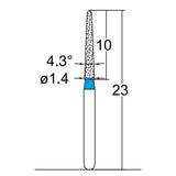 Torpedo, Conical 1.4 mm Dia. Medium Grit Diamond Bur 5 per pack. 294.14M4 - Osung USA