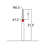 Conical, Dome End 1.2 mm Dia. Fine Grit Diamond Bur 5 per pack. 194.12F2 - Osung USA