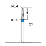 Conical, Dome End 1.4 mm Dia. Medium Grit Diamond Bur 3 per pack. 194.14M1 - Osung USA