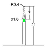 Conical, Dome End 1.6 mm Dia. Coarse Grit Diamond Bur 3 per pack. 194.16C1 - Osung USA