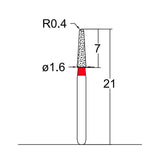 Conical, Dome End 1.6 mm Dia. Fine Grit Diamond Bur 5 per pack. 194.16F1 - Osung USA