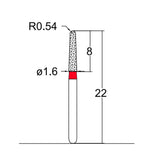 Conical, Dome End 1.6 mm Dia. Fine Grit Diamond Bur 5 per pack. 194.16F7 - Osung USA