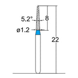 Conical Pointed, Slender 1.2 mm Dia. Medium Grit Diamond Bur 5 per pack. 164.12M1 - Osung USA