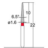 Conical Pointed, Slender 1.6 mm Dia. Fine Grit Diamond Bur 5 per pack. 164.16F1 - Osung USA