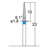 Conical Pointed, Slender 1.8 mm Dia. Medium Grit Diamond Bur 5 per pack. 164.18M1 - Osung USA