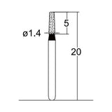 Conical, Round Edge 1.4 mm Dia. Extra Coarse Grit Diamond Bur 5 per pack. 584.14EC1 - Osung USA