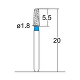 Conical, Round Edge, 1.8 mm Dia. Medium Grit Diamond Bur 5 per pack. 584.18M4 - Osung USA