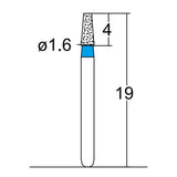 Conical, Truncated 1.6 mm Dia. Medium Grit Diamond Bur 5 per pack. 168.16M1 - Osung USA