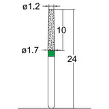 Conical, Truncated 1.7 mm Dia. Coarse Grit Diamond Bur 5 per pack. 168.17C1 - Osung USA