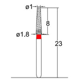 Conical, Truncated 1.8 mm Dia. Fine Grit Diamond Bur 5 per pack. 168.18F3 - Osung USA