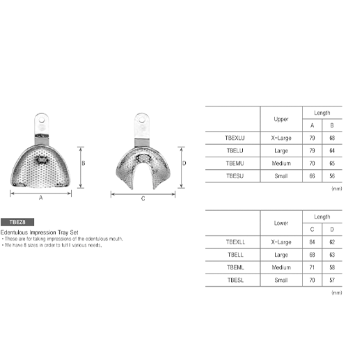 Dental Impression Trays 8 pc, Edentulous, TBEZ8 - Osung USA